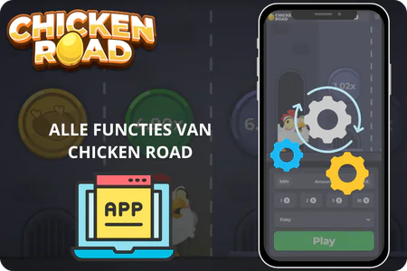 Chicken Road app functies met tandwiel-iconen en mobiele weergave