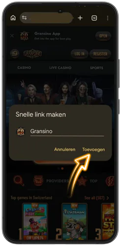 Android bevestigingsvenster Snelle link maken voor Chicken Road app