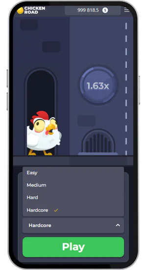 Chicken Road App keuzemenu met Easy, Medium, Hard en Hardcore-modus