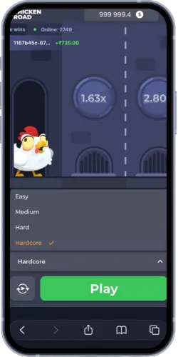 Moeilijkheidsniveau kiezen in de Chicken Road demo